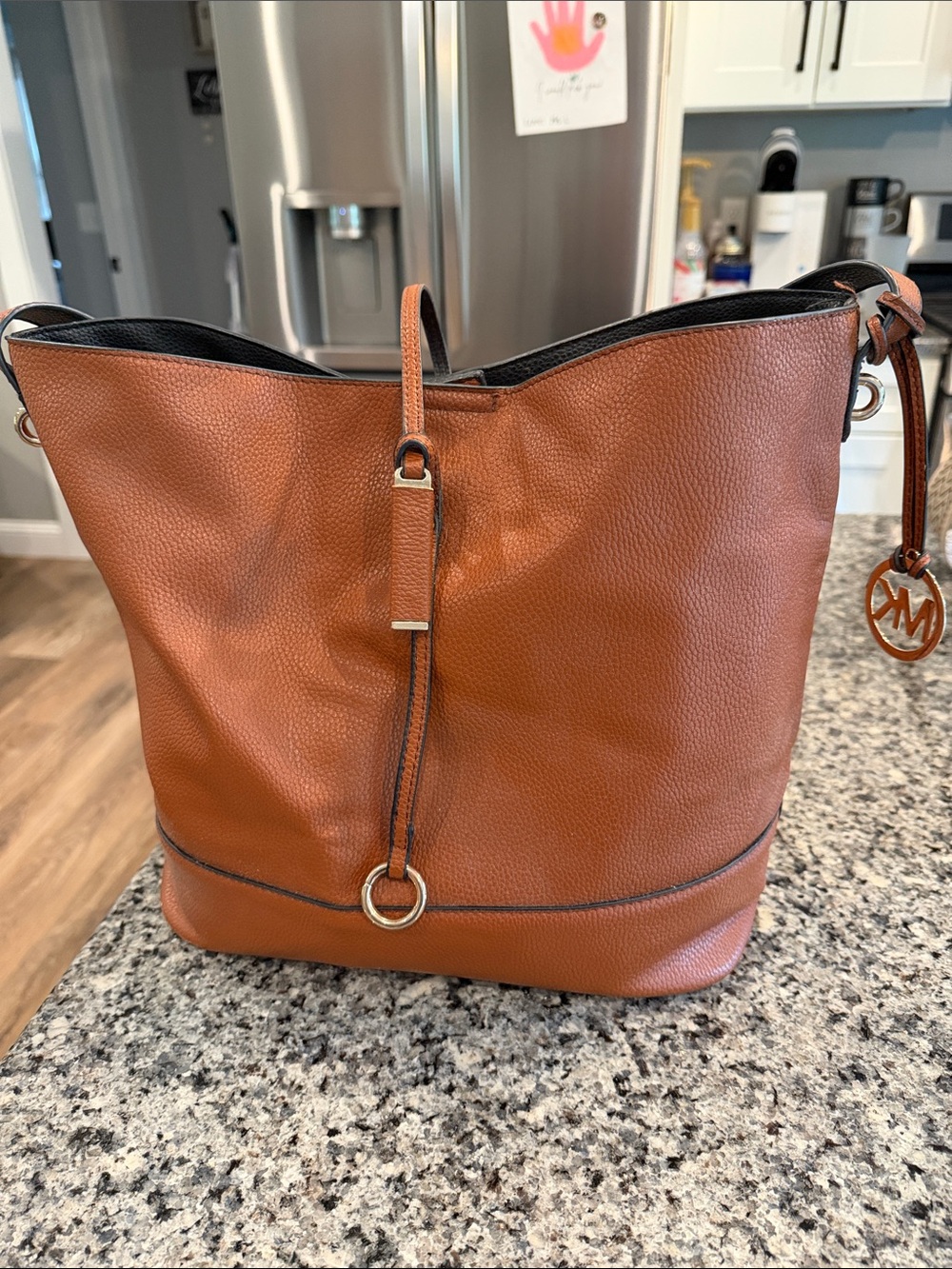 Michael Kors Cognac Pebbled Leather Tote with MK Charm